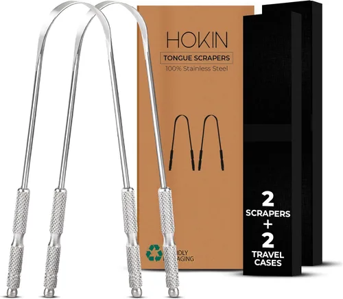 Vista 10 de HOKIN Raspador de lengua para adultos con estuche de viaje (paquete de 1 unidad de cuidado bucal) – Limpiador de lengua en forma de cuchara 100%