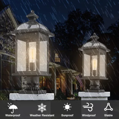 Vista 5 de Darkaway Luces de poste de exterior de gran tamaño de 22 pulgadas + adaptador de luz de poste, postes de lámpara con vidrio semillado, iluminación