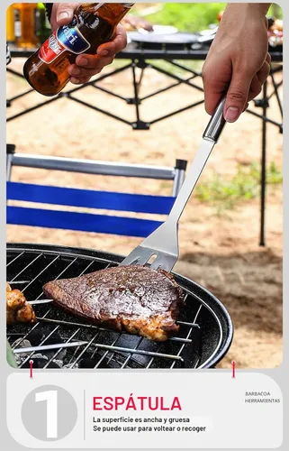 Vista 2 de Parrilla BBQ Accesorios de BBQ, Herramientas de Parrilla de Acero Inoxidable Accesorios para Asar Juego de Parrilla Accesorios de Parrilla