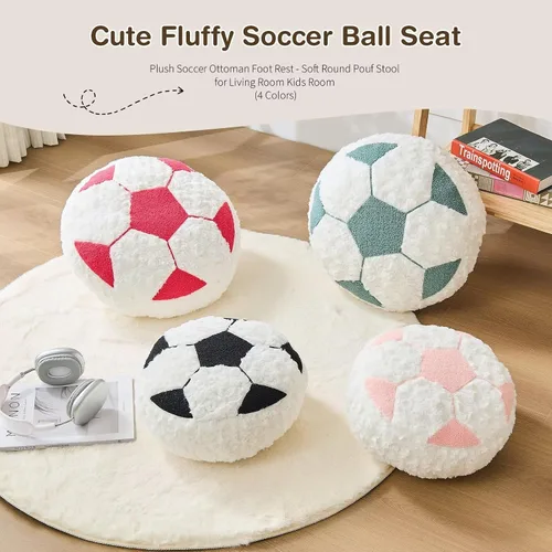 Vista 3 de Cojín redondo de fútbol de fútbol, suave y esponjoso, almohada decorativa de felpa para decoración de habitación (negro, 12 pulgadas)