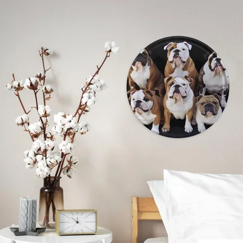Vista 7 de Circular Metal Wall Art Iron Wall Hanging - English Bulldogs Vintage Industrial Tin Sign with Pre-Drilled Holes, Retro Round Metal Art for Bar