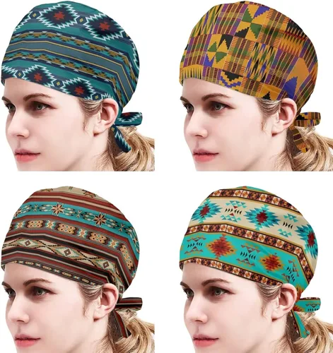 Vista 2 de Babrukda Paquete de 4 gorras con banda para el sudor ajustable, gorro de Navidad