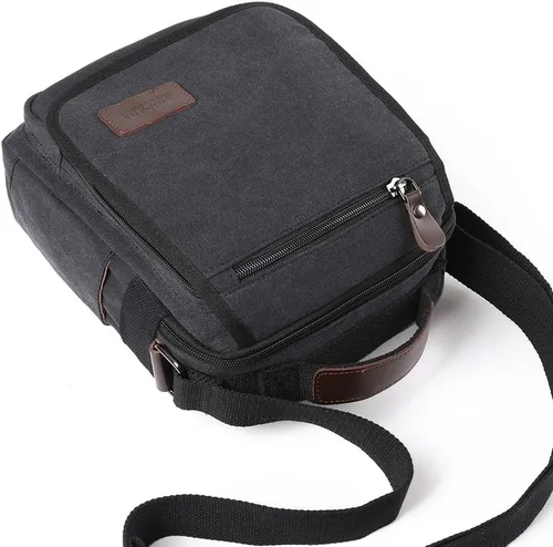 Vista 4 de XINCADA Bolso de mensajero para hombre, bolso de hombro de lona, bolso de viaje, bolso cruzado para el trabajo, negocios, Carbón negro