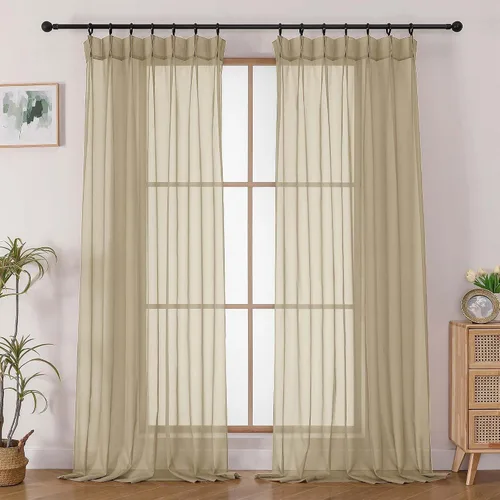 Vista 21 de OWENIE - Cortinas semitraslúcidas con plisado de pellizco blanco de 96 pulgadas de largo para dormitorio y sala de estar, cortinas modernas de aire