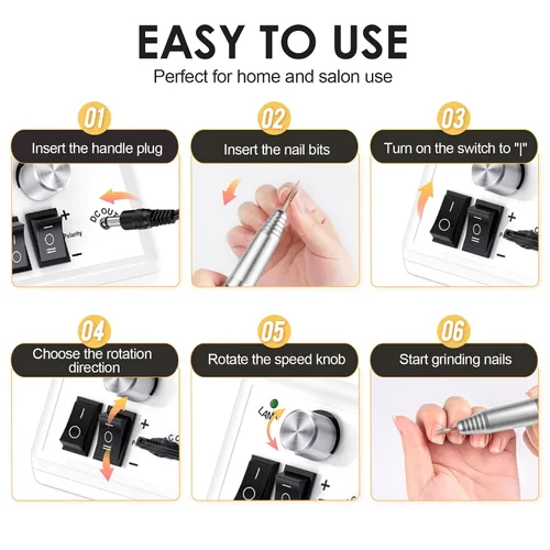 Vista 6 de SUBAY Kit Profesional de Esculpido de Uñas Eléctrico para Dedos y Pies, Lima Eléctrica para Manicura y Pedicura con 1 Paquete de Bandas de Lijado