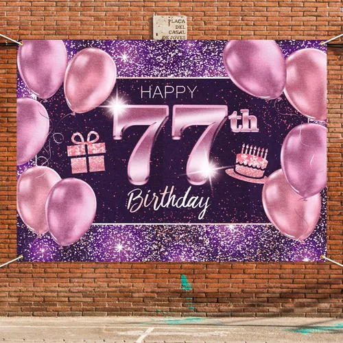 Vista 5 de pancarta grande rosa con texto en inglés “Happy Birthday