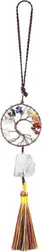 Vista 14 de rockcloud Adorno colgante de árbol de la vida de 7 chakras con borla de piedra cruda irregular para pared, coche, hogar, boda, boda, apatita azul