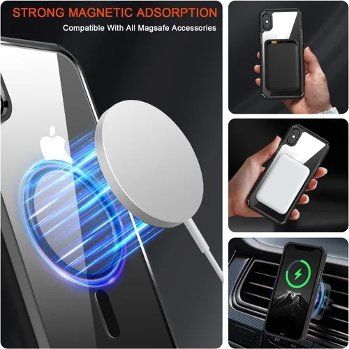 Vista 4 de TENDLIN Funda protectora transparente de parte trasera dura compatible con iPhone X/iPhone XS (negro, MagSafe)