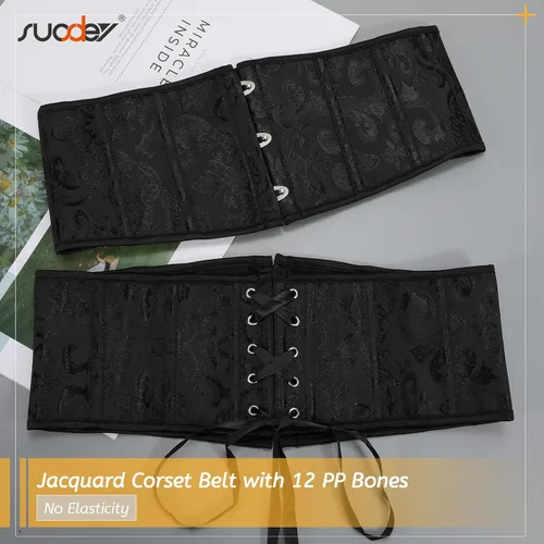 Vista 7 de SUOSDEY Cinturón de corsé de jacquard para mujer, con cordones, de satén, para avispa, renacentista, steampunk, pirata