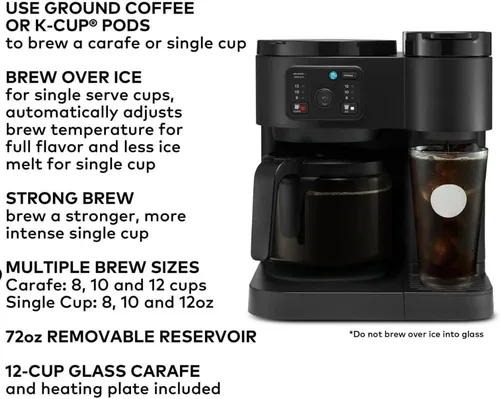 Vista 6 de K-Duo Essentials Coffee Maker for Hot and Iced Drinks, Single Serve KCup Pod Brewer and 12 Cup Carafe Drip Coffee Pot, 72 oz Water Reservoir,Pause &