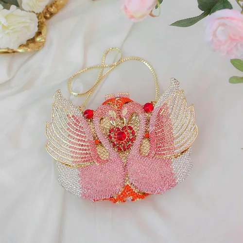 Vista 3 de Bolsa de noche deslumbrante con diamantes de imitación de lujo, bolso de mano de cisne para boda, fiesta de noche, baile de graduación, cóctel