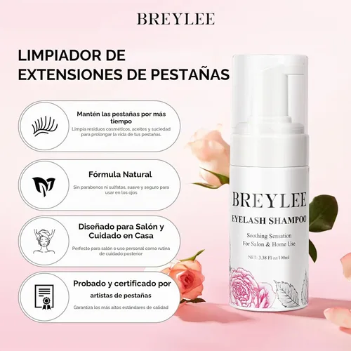 Vista 2 de BREYLEE Champú para pestañas de 100 ml para extensiones de pestañas, secador de pestañas en abanico + botella de enjuague + cepillos + puff