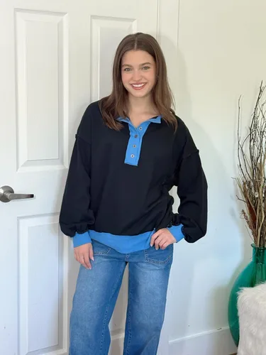 Vista 38 de AlvaQ - Sudadera de gran tamaño para mujer, informal, de manga larga, con botones y cuello Henley, tipo túnica