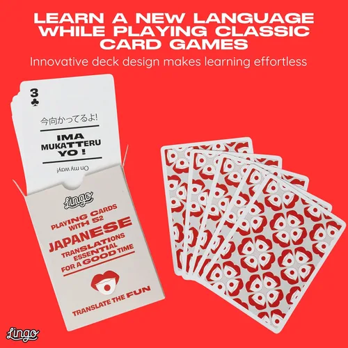 Vista 4 de Lingo - Juego de cartas japonesas en lata de viaje premium Aprende vocabulario japonés y frases para adultos y principiantes Caja de regalo