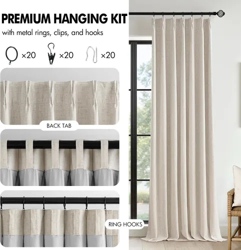 Vista 8 de MIULEE - Cortinas de lino beige con pliegues a presión 100% opacas para dormitorio, cortinas de ventana con memoria y bloqueo de luz para oscurecer