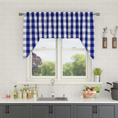 Vista 240 de Cenefas de cortina para ventana de 16 pulgadas de largo, 2 paneles de cuadros búfalo, cortinas pequeñas con bolsillo para barra, estilo clásico
