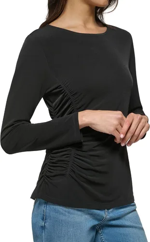Vista 4 de Calvin Klein Jersey mate de moda para mujer, de manga larga, con laterales fruncidos