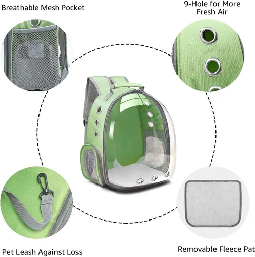 Vista 3 de Henkelion Mochila de viaje Bolsa de transporte de burbujas para perros pequeños y medianos, gatos, cápsula espacial para mascotas, perro para Verde