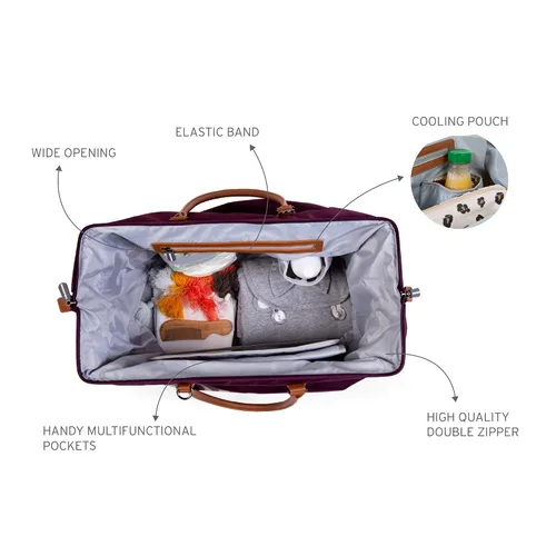 Vista 5 de Childhome Bolsa de pañales original para mamá, bolsa grande para viajes y hospital, imprescindible para el embarazo (berenjena)