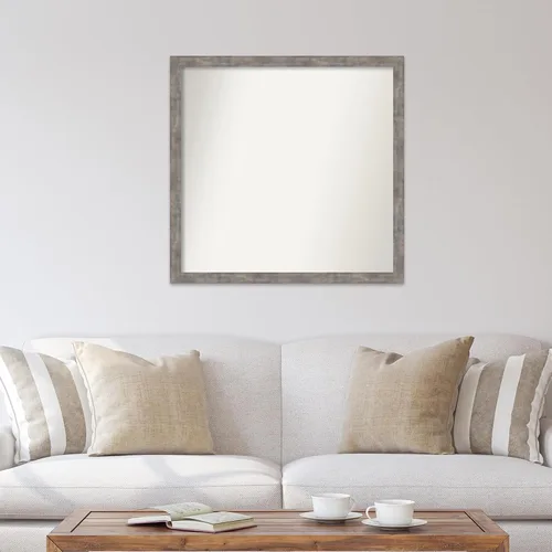 Vista 346 de Amanti Art Silver Bathroom Mirror for Over Sink, 26x35 Custom Made Marred Pewter Rectangle Vanity Mirror, Large Casual Wood Frame, Hangs Horizonally