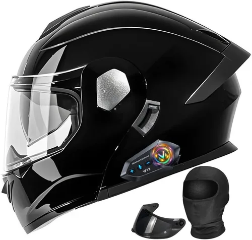 Vista 10 de Casco modular de motocicleta Bluetooth aprobado por DOT con visera solar integrada, doble escudo antivaho y sistema de ventilación múltiple