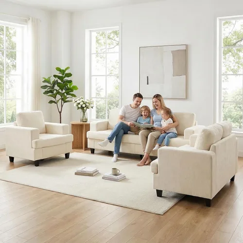Vista 3 de ijuicy Juego de sofá seccional de chenilla de 6 asientos para juego de muebles de sala de estar, juego de sofá moderno de 3 piezas, sofá de 3