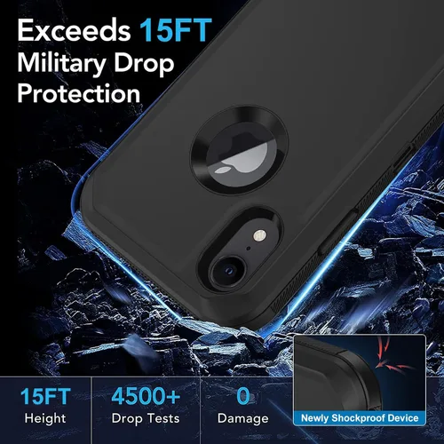 Vista 5 de Funda para iPhone XR, con protector de pantalla integrado, protección resistente contra caídas, cuerpo completo, a prueba de golpes, a prueba
