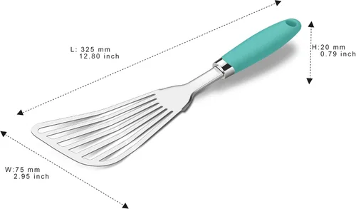 Vista 6 de Espátula para pescado de acero inoxidable 304, espátula ranurada con mango ergonómico antideslizante, Aqua Sky