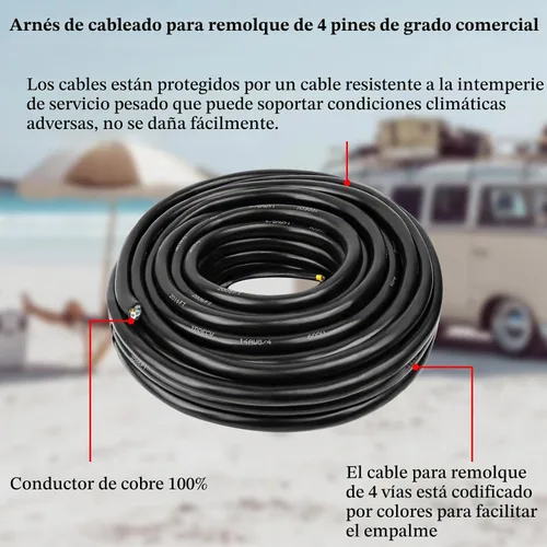 Vista 6 de Cable de Remolque de 4 Vías - Calibre 14, 4 Conductores, 10 Pies, Extensión de Cable Resistente de Cobre Puro, Cordón de Cableado para Remolque RV