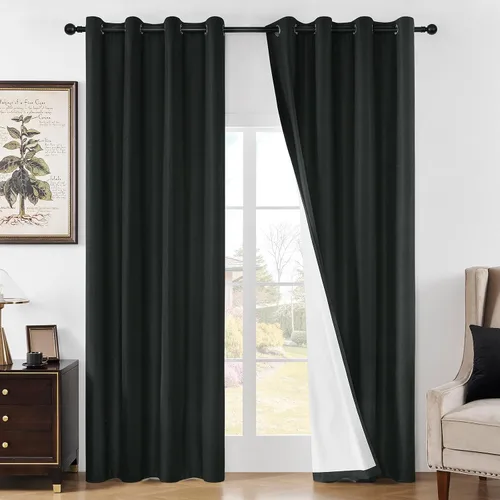 Vista 27 de Joydeco Cortinas opacas de lino para dormitorio, con ojales de 90 pulgadas de largo, cortinas resistentes para sala de estar, cortinas con Verde