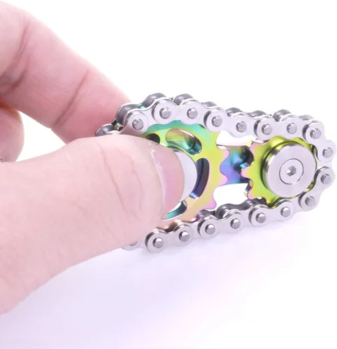 Vista 5 de Fidget Spinner, eslabón de cadena de bicicleta Spinner diseño 2 engranajes Figity Spin Finger Games, mecánica duradera de acero inoxidable