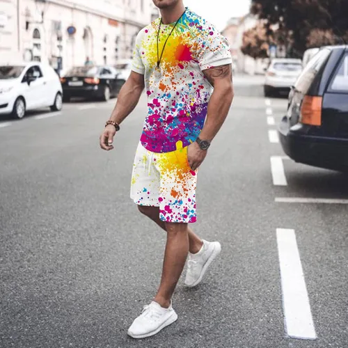 Vista 2 de Conjunto de 2 piezas de ropa deportiva de verano para hombre, diseño urbano 2023 para vacaciones, conjunto suelto casual y pantalones cortos