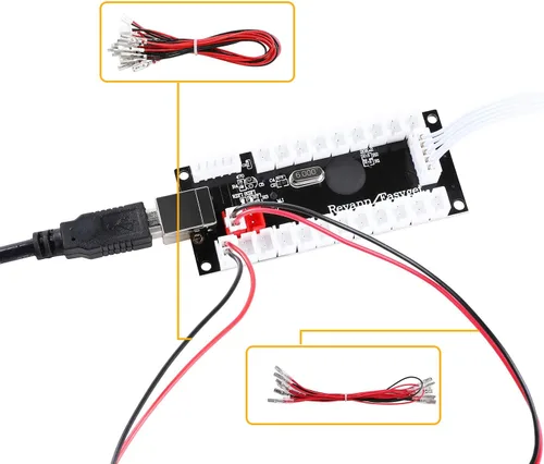Vista 6 de Qenker Juego de arcade LED para 2 jugadores, kit de bricolaje para PC USB MAME y Raspberry Pi - 2 joysticks, 20 botones LED, 2 codificadores