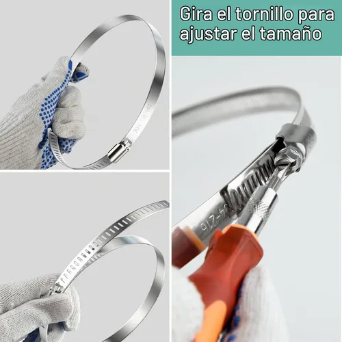 Vista 4 de NEBURORA Abrazadera de manguera de 3 pulgadas ajustable de acero inoxidable 304, paquete de 4 abrazaderas de engranaje helicoidal de 2.4 a 3.2