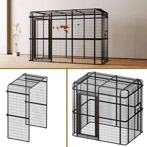 Vista 2 de wonline Jaula para pájaros extra grande de 10 pies para periquitos, pajarera al aire libre, jaula para loros con percha, jaula para aves resistente