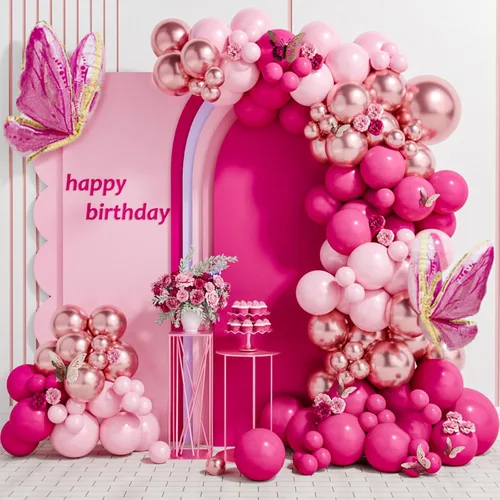 Vista 12 de Kit de guirnalda de arco de globos de margarita, kit de arco de globos de arcoíris pastel de 136 piezas, globos de cumpleaños, flores blancas Rosa