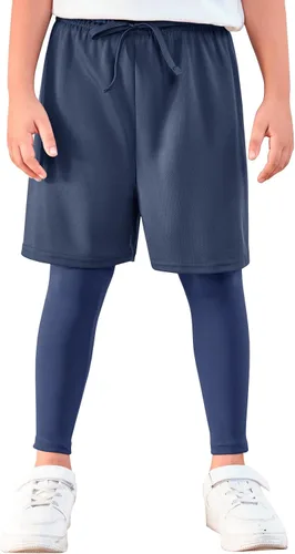 Vista 2 de Haloumoning Leggings deportivos para niños con pantalones cortos 2 en 1 para correr, entrenamiento, pantalones deportivos de 5 a 14 años