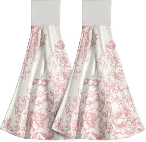 Vista 11 de Poppy Flower Hanging Hand Towels Set of 2,17x12 Inch Watercolor Chinoiserie Yellow Black Floral Soft Absorbent Dish Cloth Tie Towel for Kitchen