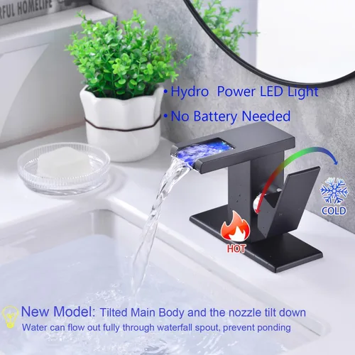 Vista 2 de Grifo para el fregadero del cuarto de baño con 3 colores cambiantes LED, cascada, caño