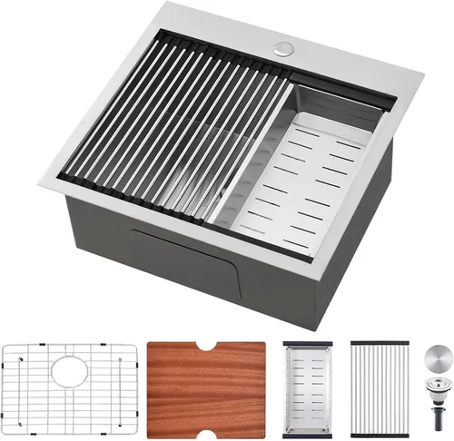 Vista 11 de SHACO Fregadero de barra de 15 x 15 pulgadas, fregadero de cocina pequeño de acero inoxidable de 15 pulgadas, fregadero de cocina pequeño de un solo