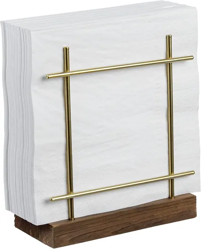 Vista 8 de MyGift Servilleteros negros mate para mesa y cocina, dispensador de servilletas de metal con base de madera rústica marrón quemada, soporte
