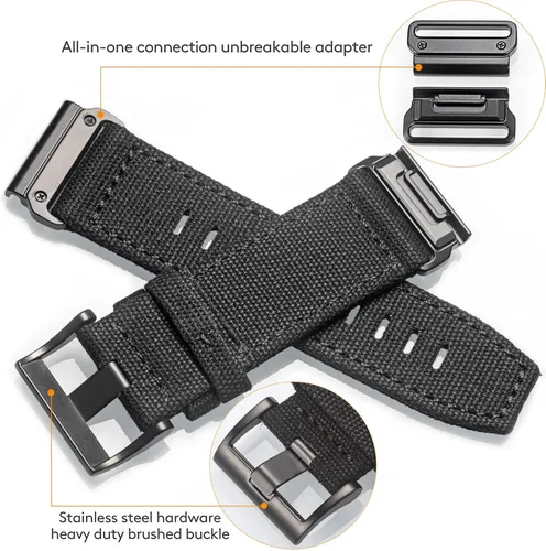 Vista 6 de Compatible con Garmin, correa deportiva de lona para reloj fēnix/precursor/enfoque/marq/quatix/instinct/D2/Tactix, correa de repuesto resistente