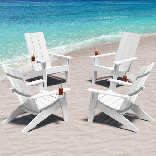 Vista 38 de MXIMU Silla Adirondack moderna resistente a la intemperie con portavasos, sillas de gran tamaño para hogueras Adorondic de plástico al aire libre