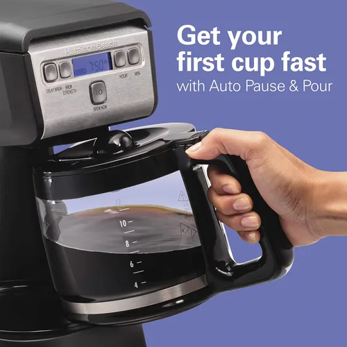 Vista 9 de Hamiton Beach - Cafetera de goteo programable compacta de 12 tazas con jarra de vidrio de burosilicato sin goteo, apagado automático de 2 horas
