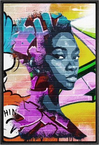 Vista 12 de SIGNWIN Lienzo enmarcado para pared, pintura en aerosol de grunge, ciudad urbana, alas de ángel vanguardistas, graffiti y arte callejero, arte