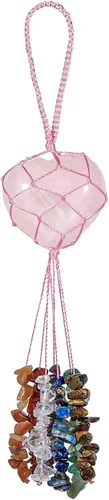 Vista 7 de moonsix Adorno colgante de piedra hecha a mano en forma de corazón para espejo retrovisor del automóvil, cristal curativo para oficina en casa