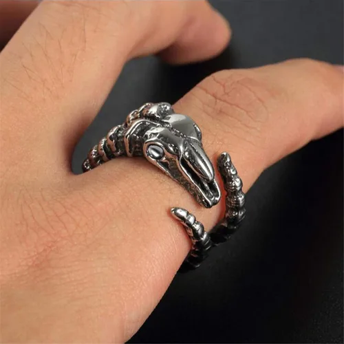 Vista 5 de Elfasio Anillo Baphomet Cabra Satanás Demon Devil Hombres Anillos de Acero Inoxidable Vintage Joyería Tamaño 8-13