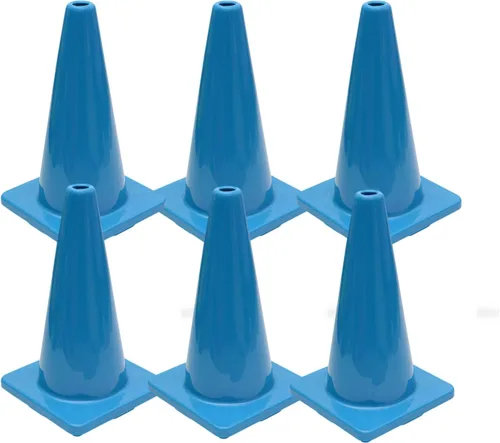 Vista 3 de Juego de 6 conos de seguridad de tráfico de PVC de 18 pulgadas con base negra (6 conos, azul) - Sin collar reflectante