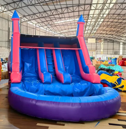 Vista 3 de Tobogán acuático de grado comercial de 21 pies de largo para niños y adultos, (doble tobogán) (PVC completo resistente)