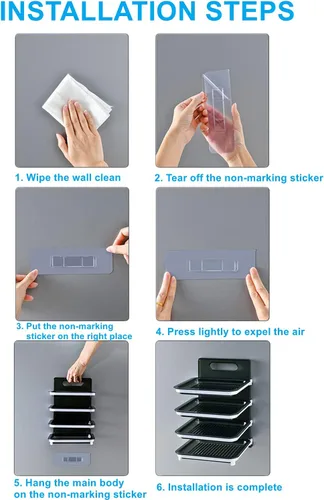 Vista 8 de Xicennego Organizador de ingredientes de cocina montado en la pared, 4 capas, sin BPA, juego de estantes plegables para cocina, organizador